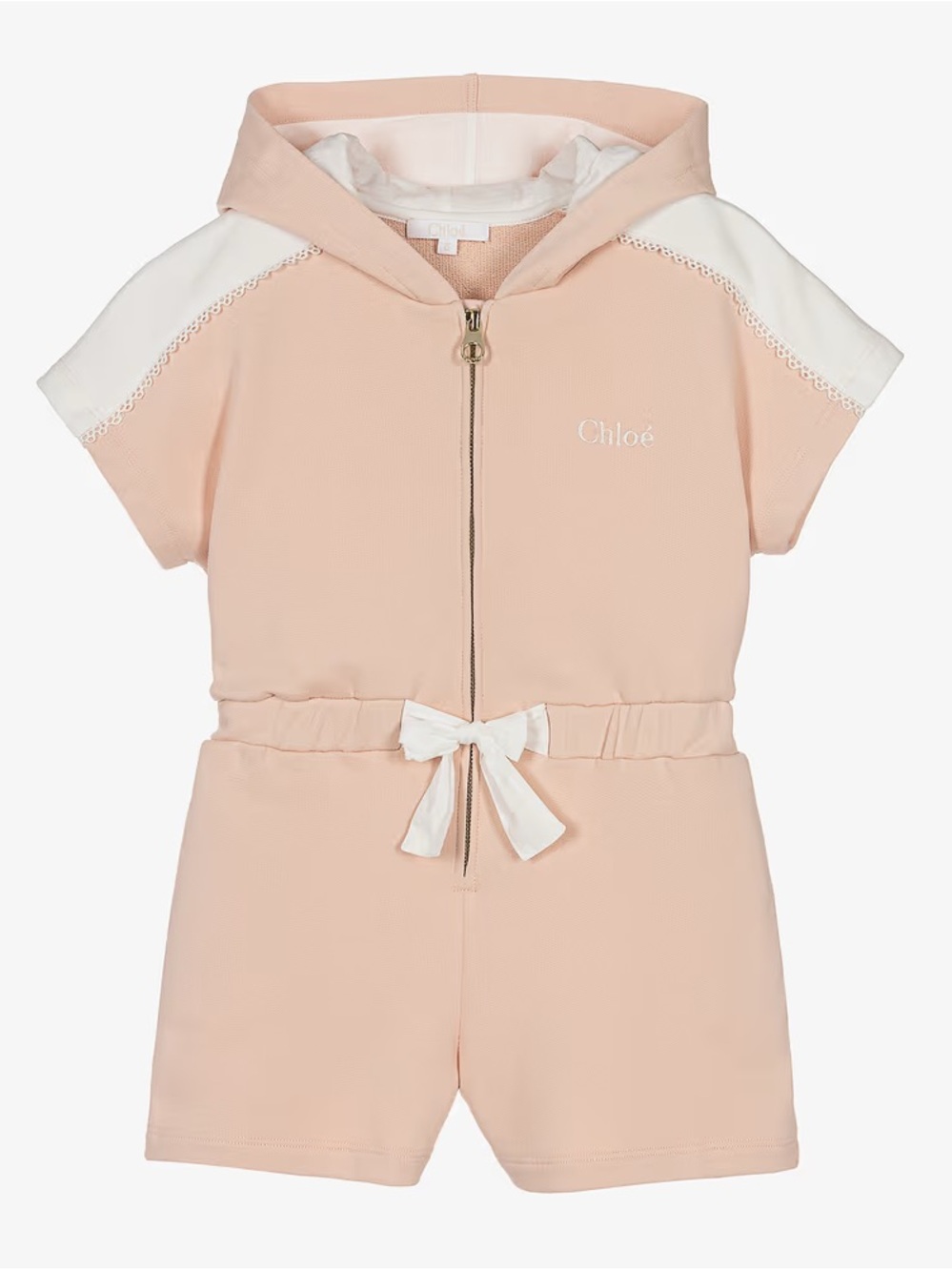 Chloé Girls Hooded Cotton Playsuit Blush Pink